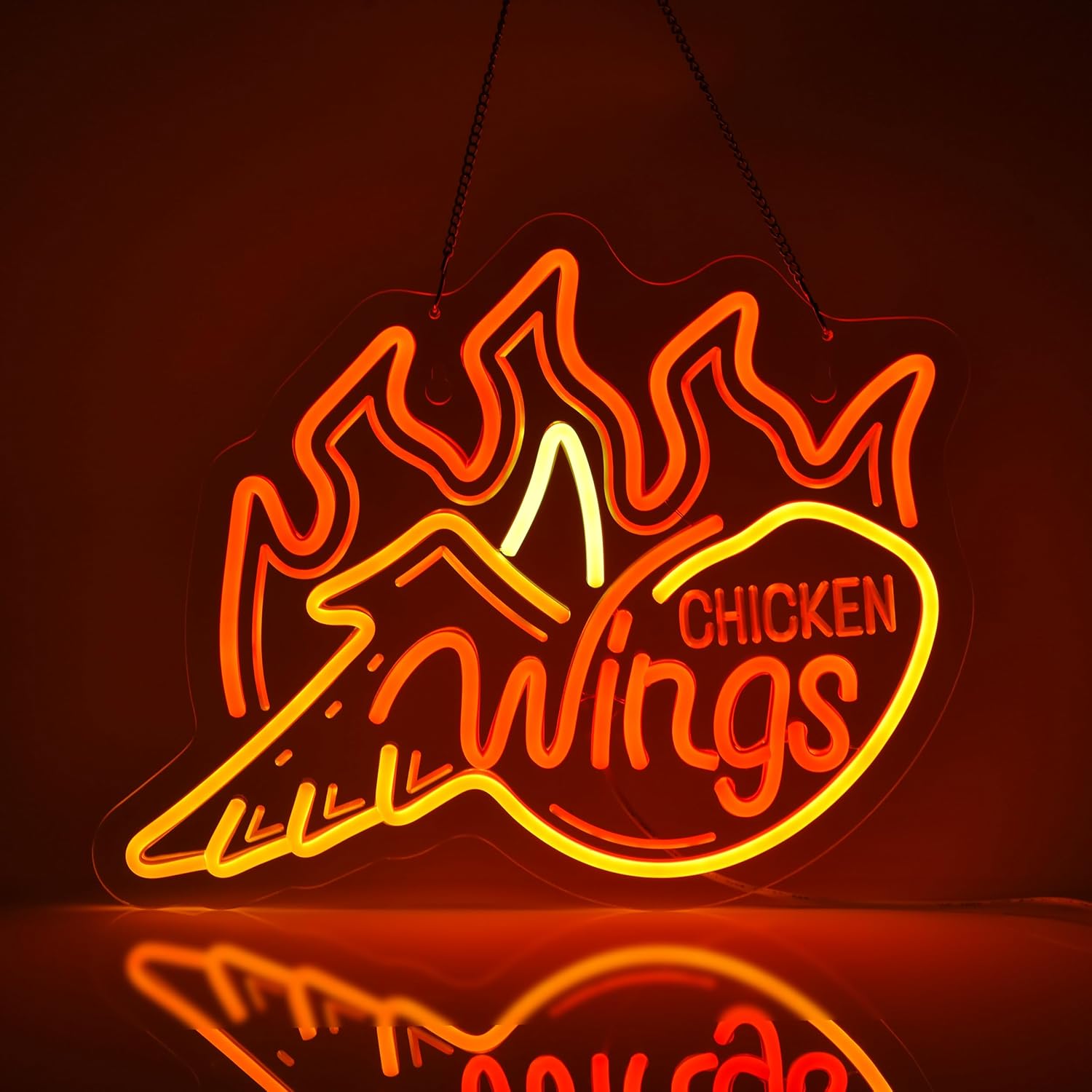 Outdoor Lighting Restaurant - Feurig Orange LED-Neonschild für Hähnchenflügel, Dimmbares