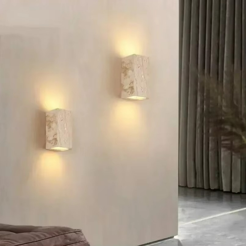 Outdoor Lighting For Front Of House - Wandleuchte aus gelbem Travertinstein für Shop,