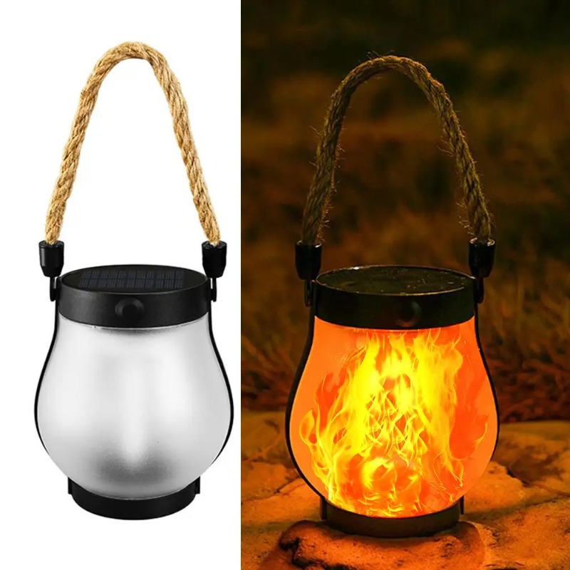 Solar Lantern Hanging - Solar-Flammenlampe USB-Aufladbare Campinglampe Hängende Hofdekoration Gartenlaterne