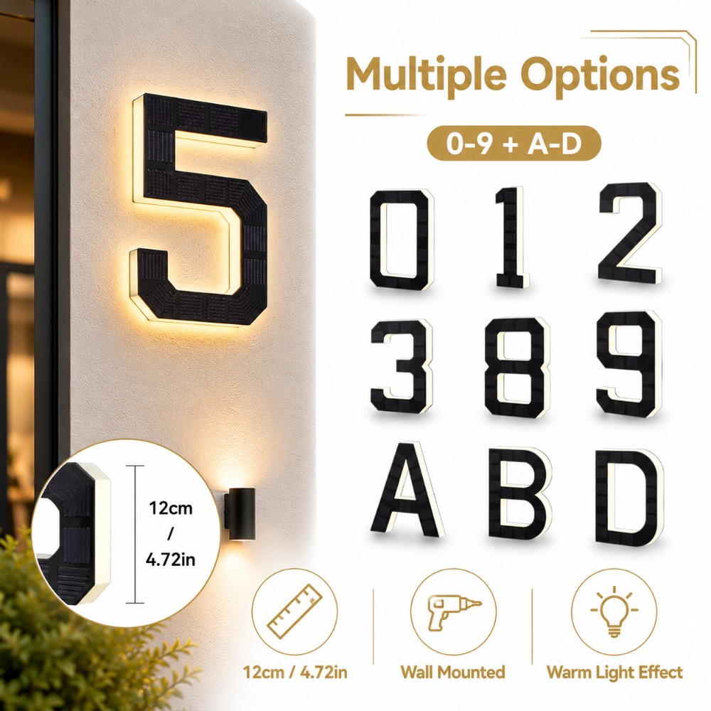 Outdoor Lighting For Front Of House - Solarbetriebene LED-Hausnummernleuchte Wasserdichtes Lichtsensor-Adressenschild für Außenbereich