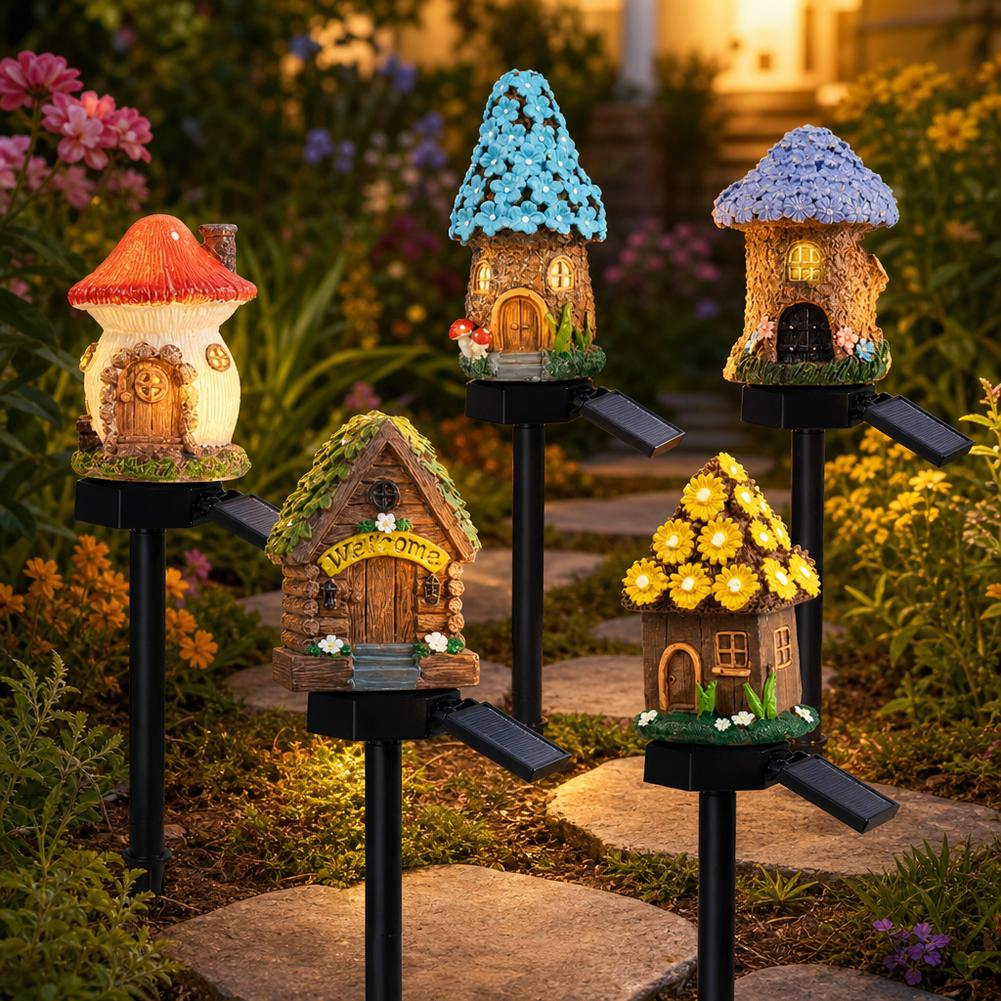 Outdoor Lighting For Front Of House - LED Solar-Gartenleuchte, Miniatur-Feenhaus, Solarbetriebene Außendekoration, LED-Gartenlampe,