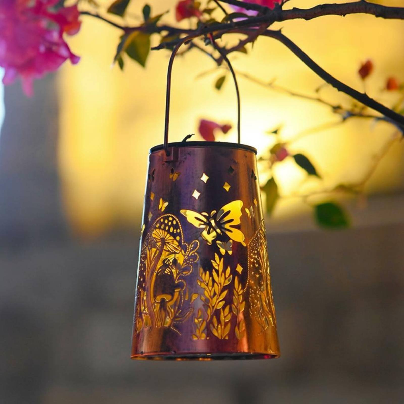 Solar Lantern Hanging - Blumengarten-Laternenmuster Gartenleuchte Automatische Ein/Aus-Funktion Schmiedeeisen Hängelampe