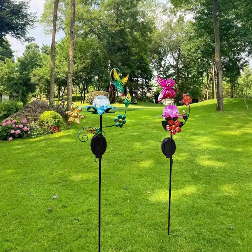 Outdoor Lighting Art - Solarbetriebene Blumengarten-Dekoration, Outdoor-Solar-Gartenleuchten, Solar-Glaskugel mit Riss-Effekt,