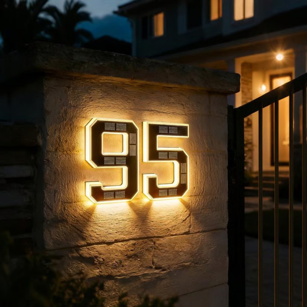 Outdoor Lighting For Front Of House - Neues Solar-Adressenschild LED-Hausnummernleuchte Wasserdichte Beleuchtete Türnummern-Plakette