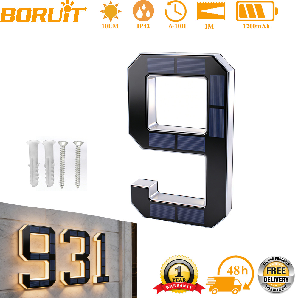 Outdoor Lighting For Front Of House - BORUiT Solar-LED-Hausnummernleuchte, wasserdichte Adressnummernlampe für den