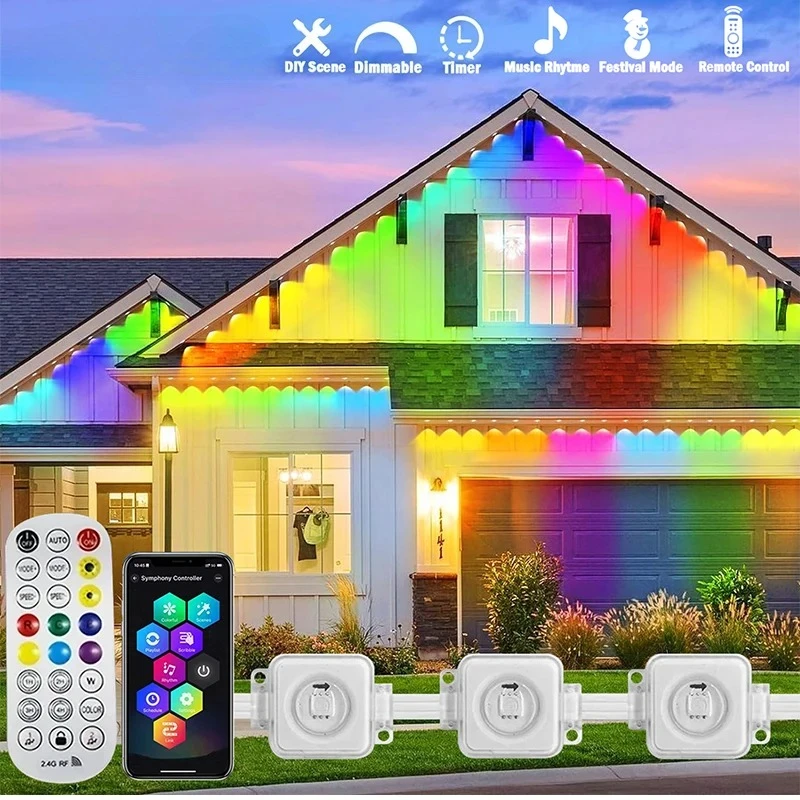 Outdoor Lighting For Front Of House - 300FT Permanent Traufe LED Smart RGB