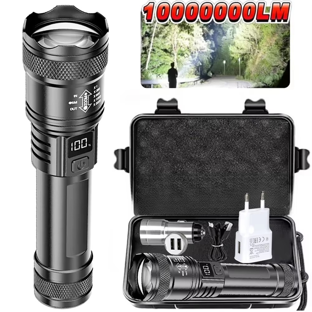 Outdoor Lighting Construction - Wiederaufladbare LED-Taschenlampe, zoombare Taschenlampe mit LCD-Display,