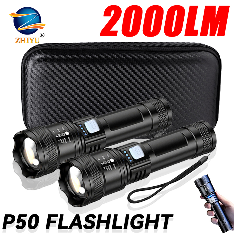 Outdoor Lighting Construction - Taktische LED-Taschenlampe, 2000 lm, USB wiederaufladbar,