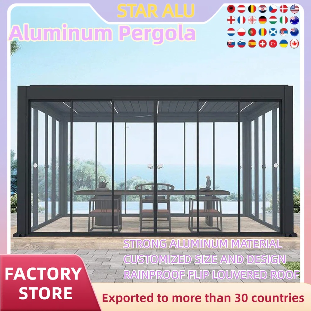 Outdoor Lighting Restaurant - Aluminium Bioklimatische Pergola Schiebeglaskonstruktion Wasserdicht Hohe