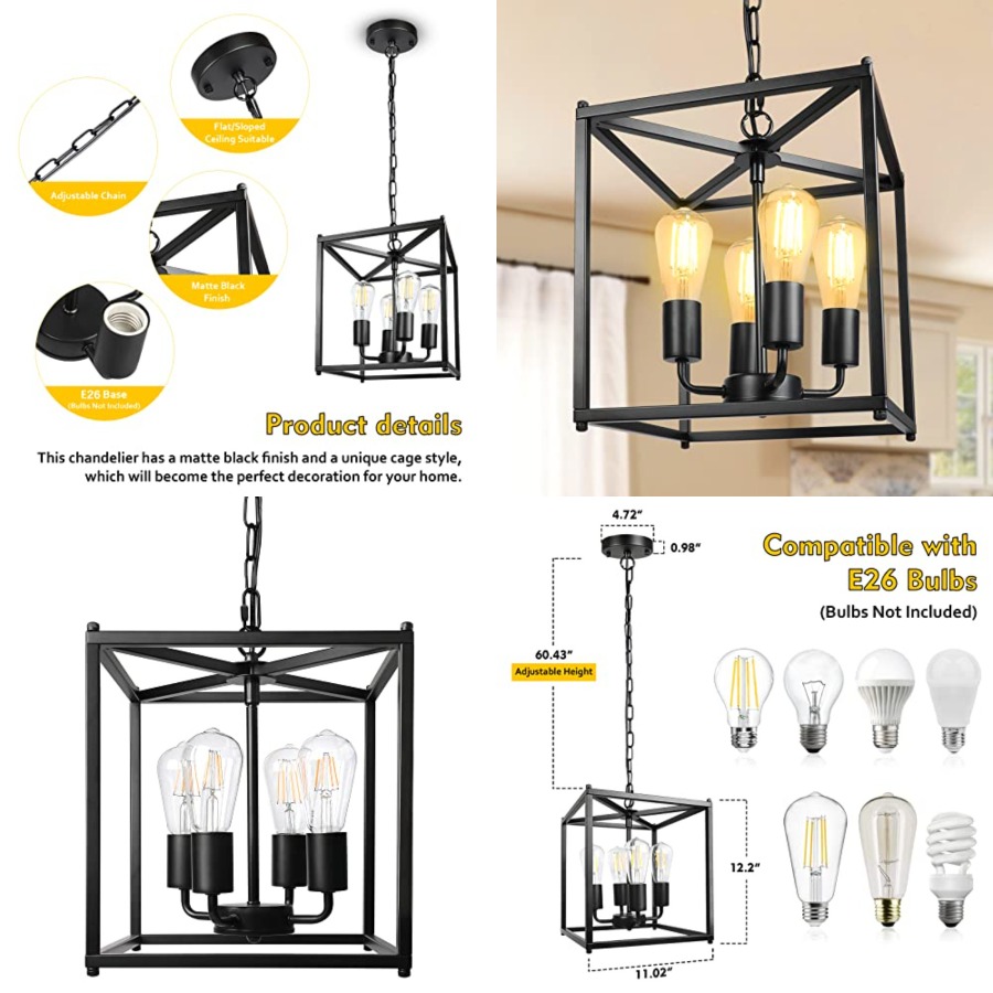 4-flammiger schwarzer Farmhous – Solar Lantern Hanging Bewertung und Preis
